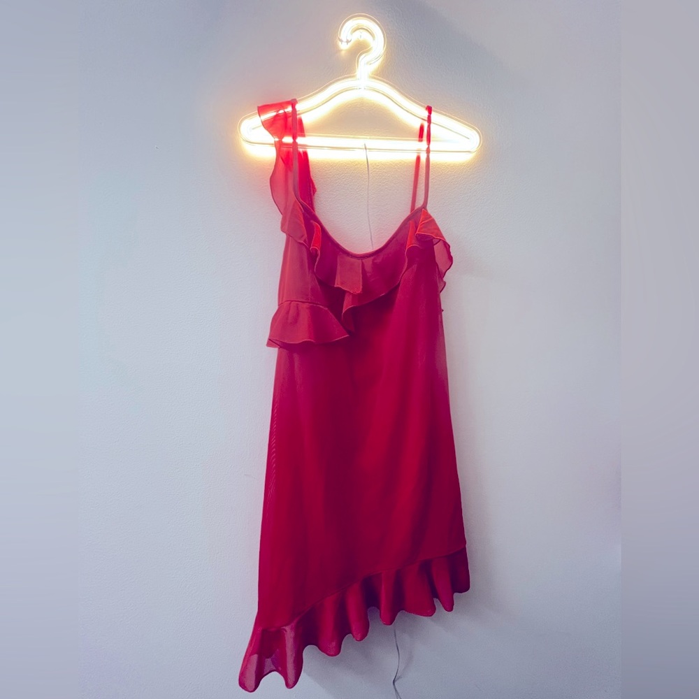 NWT Forever 21 Coral Red Dress One Shoulder Asymmetrical Mini Summer Cocktail